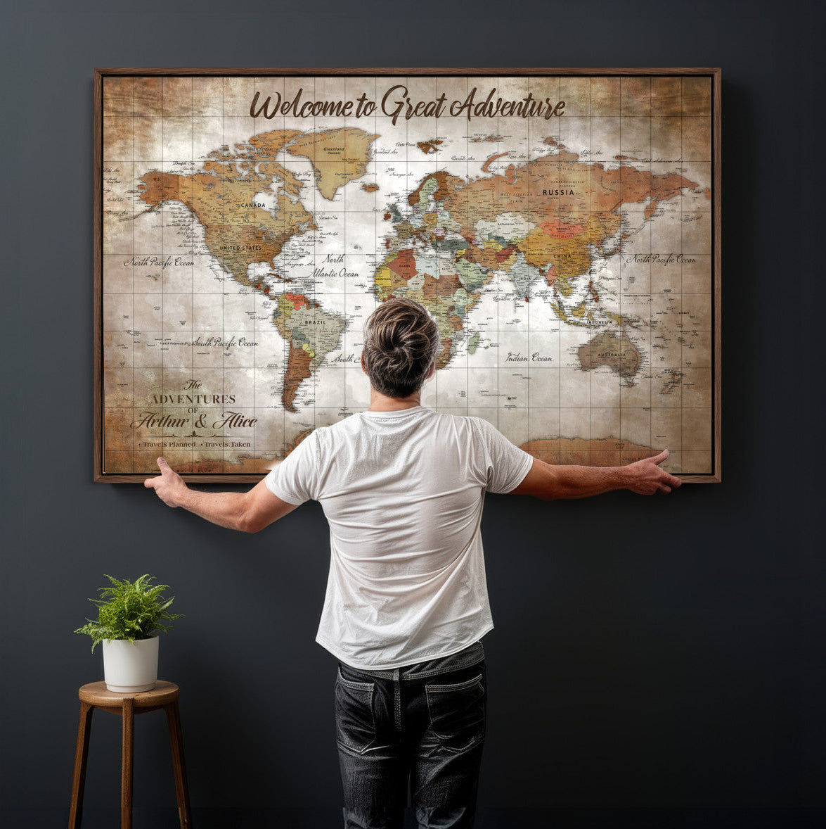 Personalized Vintage Map Wall Art Canvas Print – Custom Push