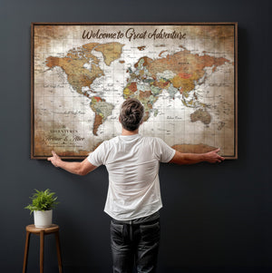 Personalized Vintage Map Wall Art Canvas Print – Custom Push
