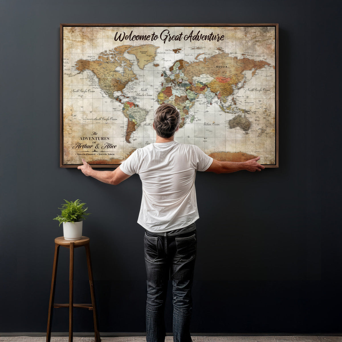 Personalized World Map Wall Art Canvas Print – Custom Push