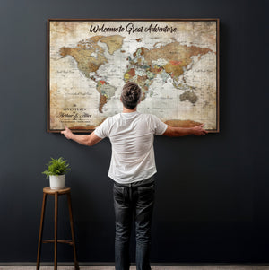Personalized World Map Wall Art Canvas Print – Custom Push