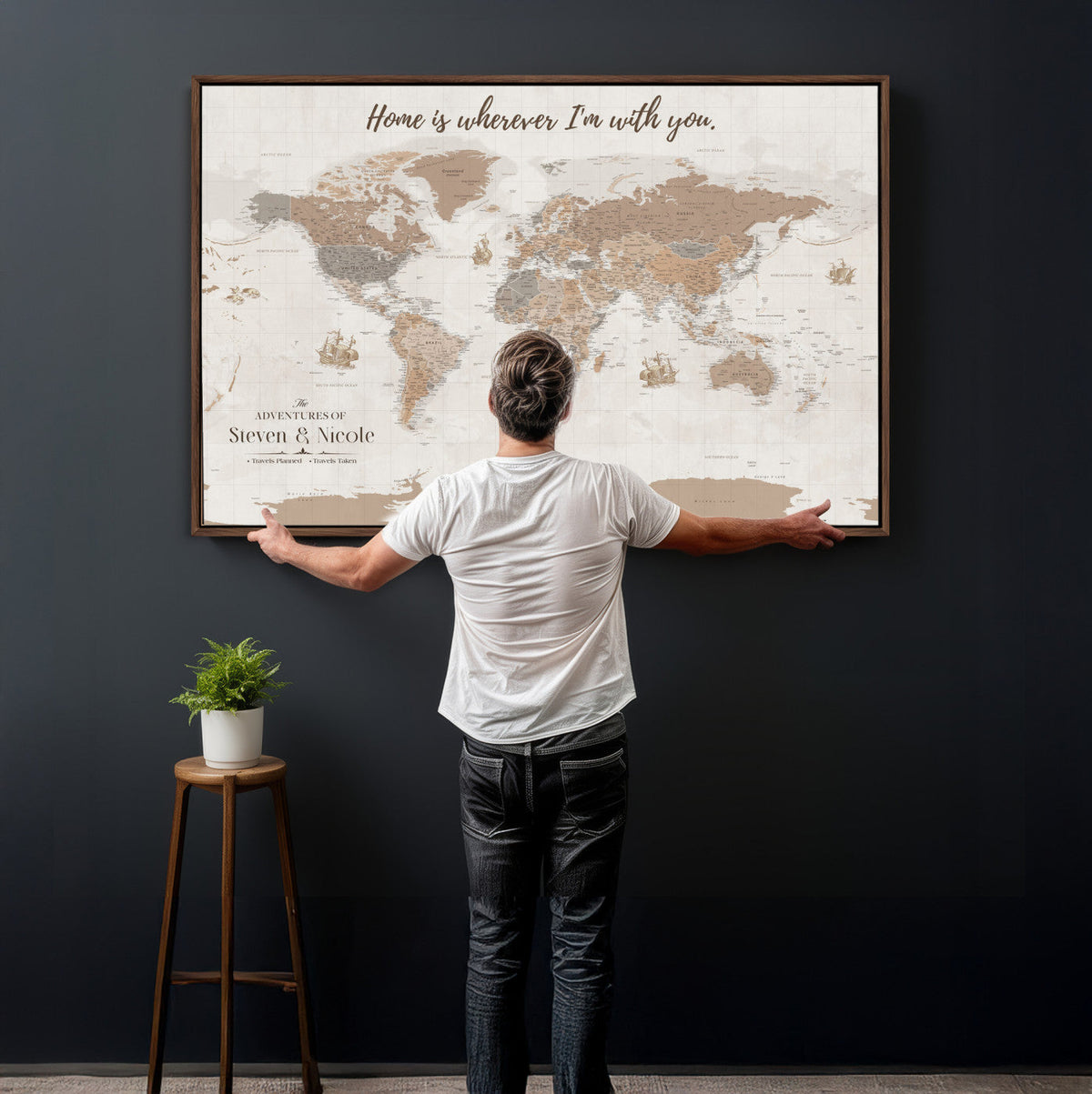 Personalized World Map Wall Art Canvas Print – Customizable