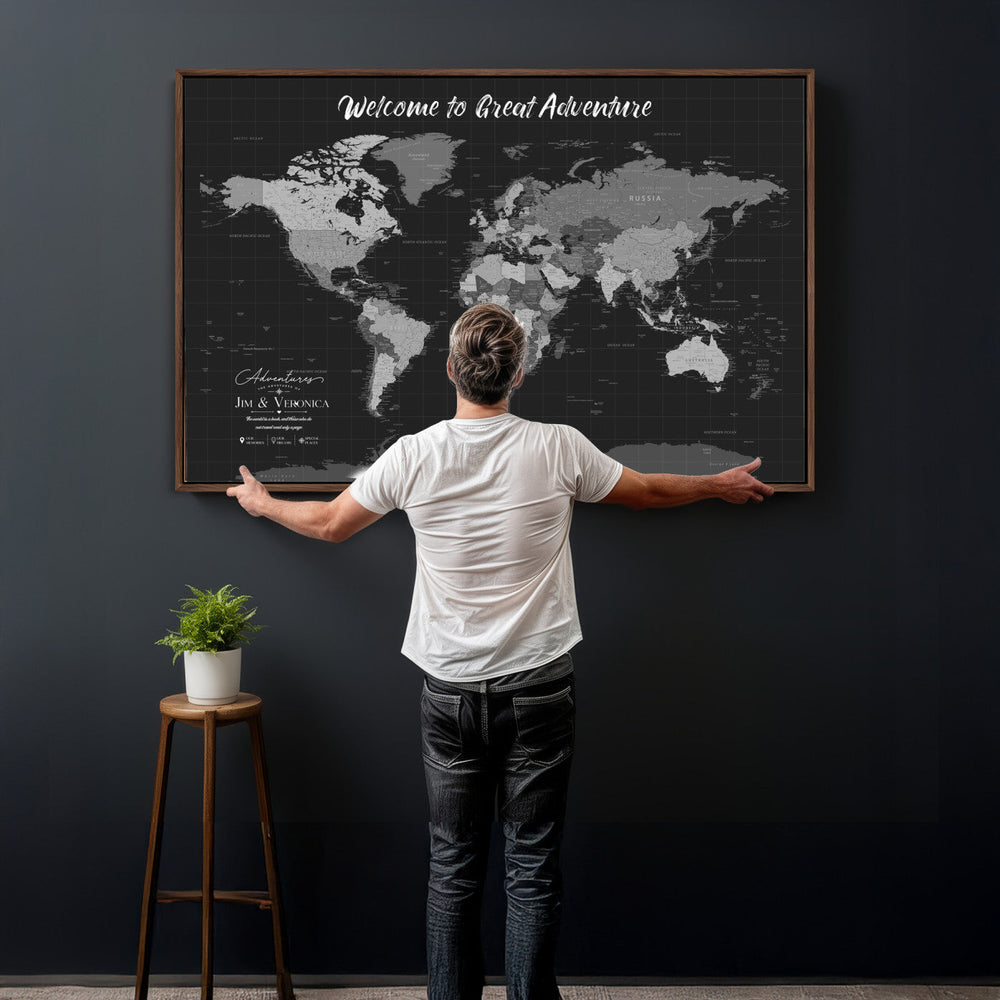 Custom World Map Canvas with Pins – Custom Framed Push Pin Maps - NEWMAP-21