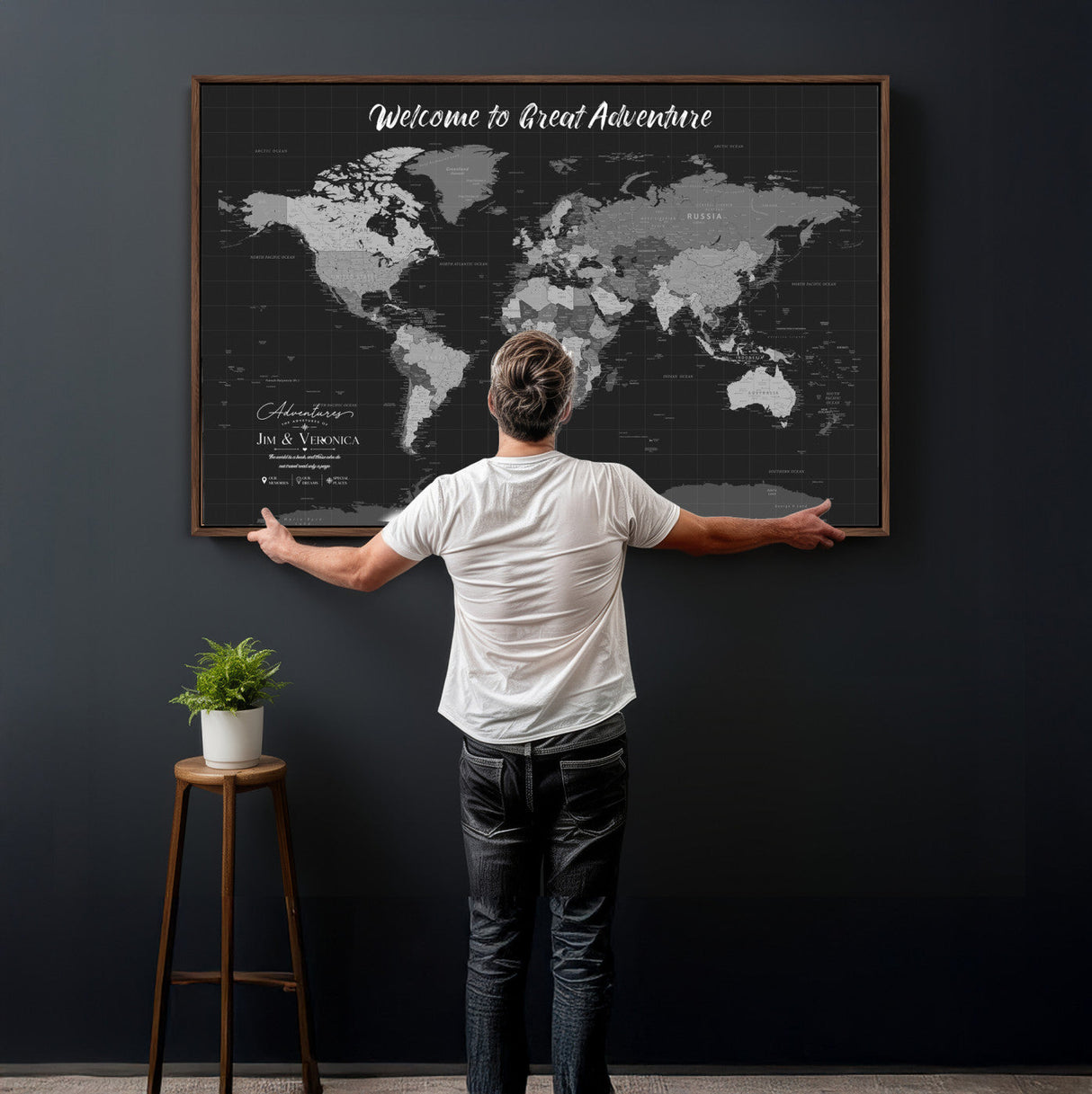 Custom World Map Canvas with Pins – Custom Framed Push Pin Maps - NEWMAP-21