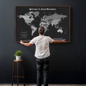 Custom World Map Canvas with Pins – Custom Framed Push Pin Maps - NEWMAP-21