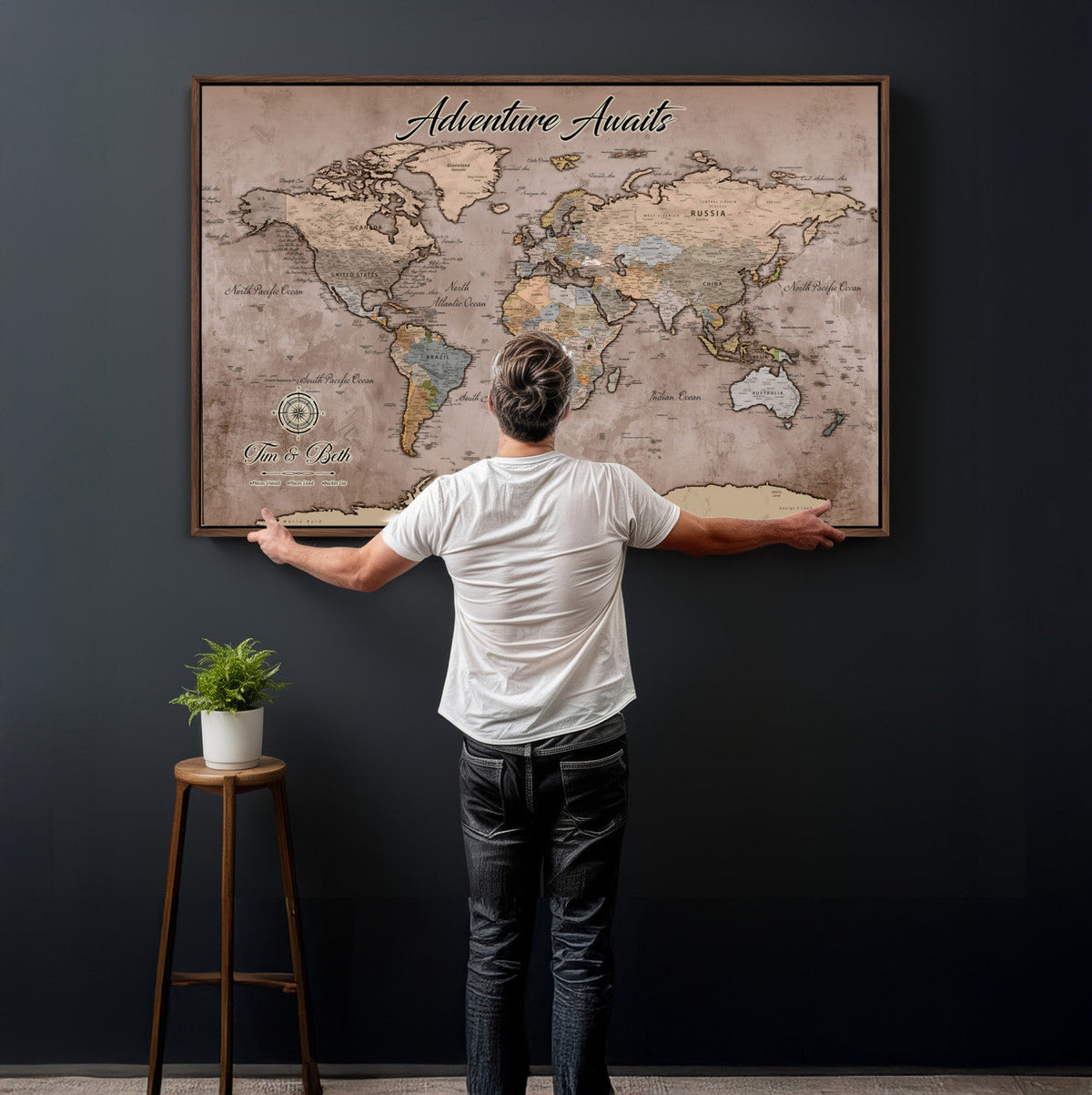 Custom Push Pin World Map Wall Art Canvas Print –