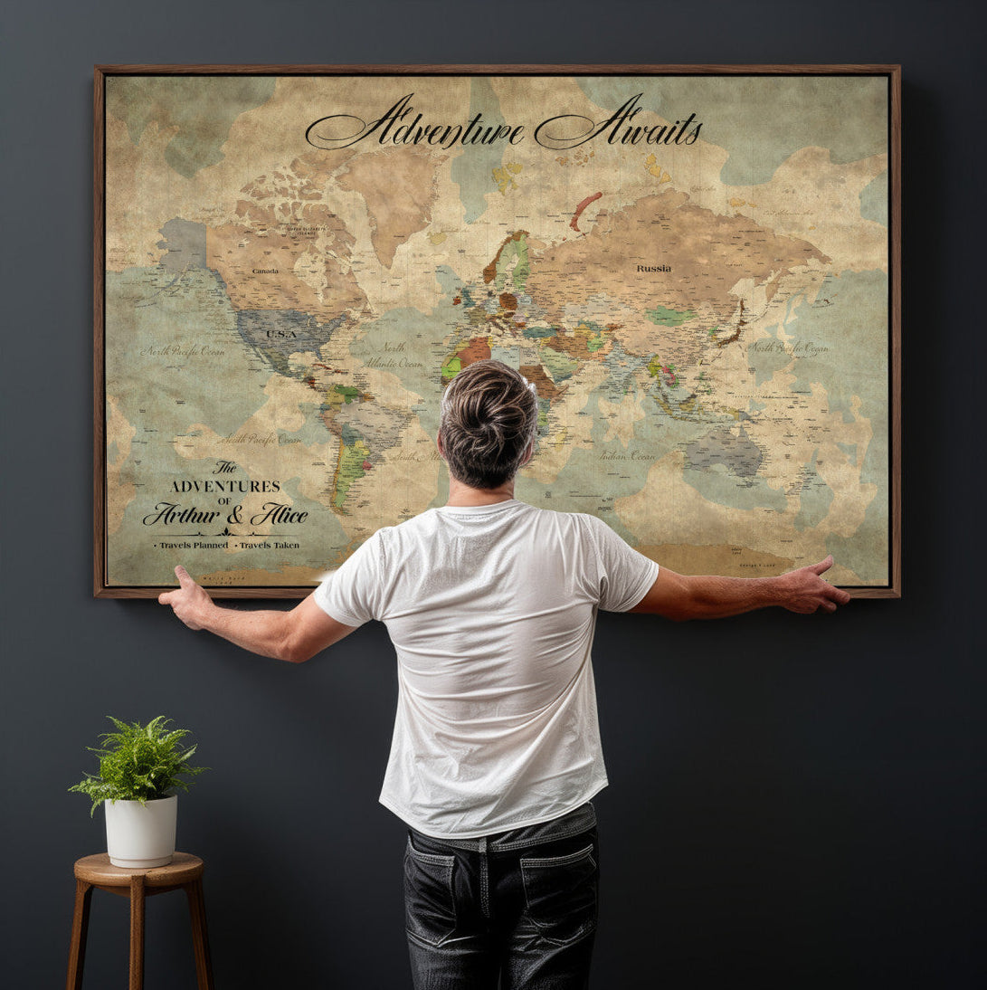 Customize Push Pin World Map Wall Canvas Print –