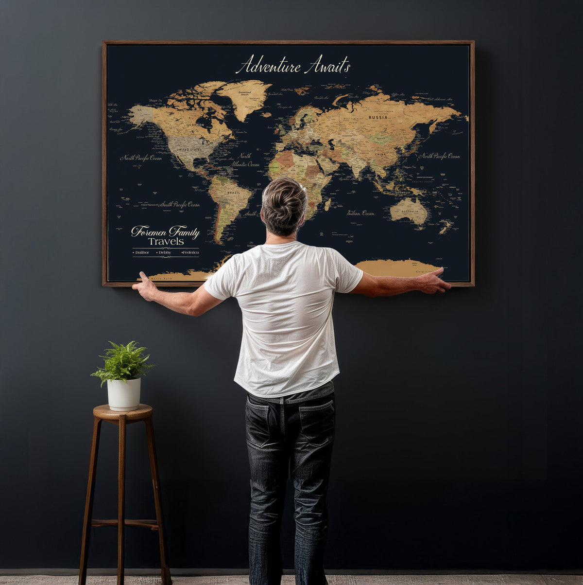 Personalized Family Travel Map Canvas – Custom Framed Push