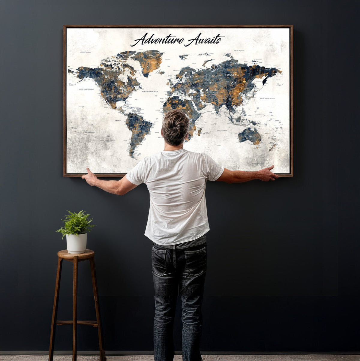 Custom Push Pin World Map Wall Art Canvas Print –