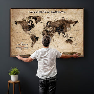 Personalized Framed World Map Wall Art Canvas Print – Custom