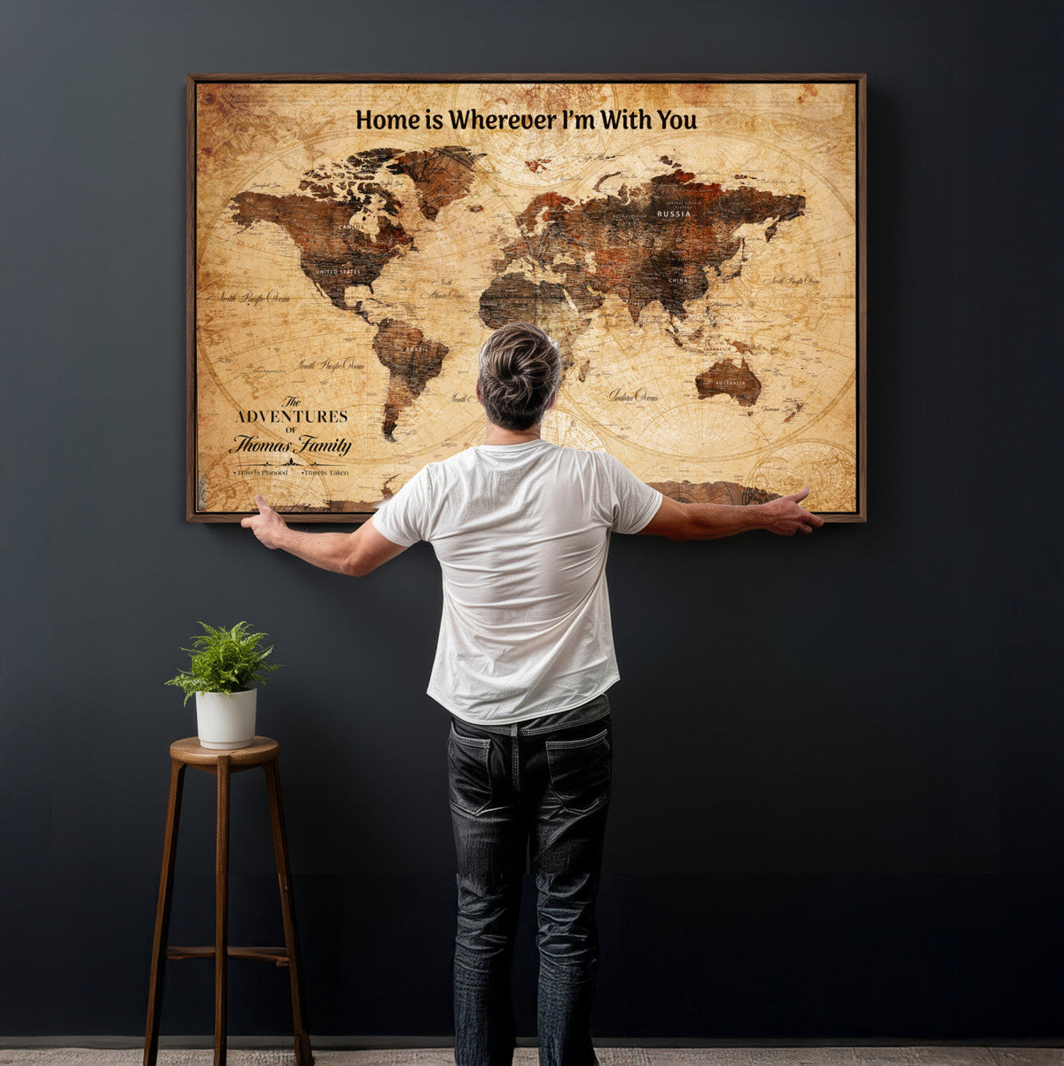 Custom Vintage World Map Canvas Wall Art – Custom Framed