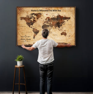 Custom Vintage World Map Canvas Wall Art – Custom Framed