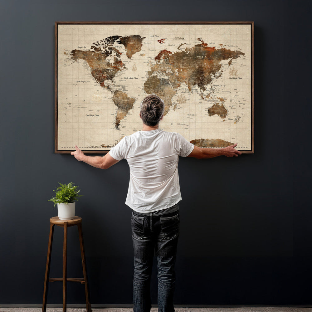 World Map Canvas Print – Framed Detailed Map of the World