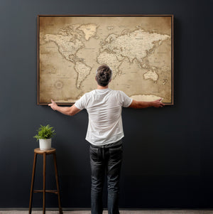 Colorful Watercolor World Map Canvas Wall Art – Framed