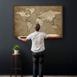 World Map Wall Art Canvas Print, Framed Map Art Picture