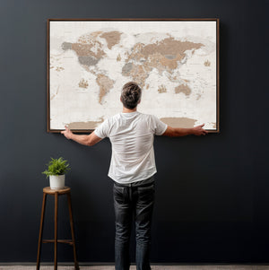 Framed Large World Map Canvas Print for Office Decor