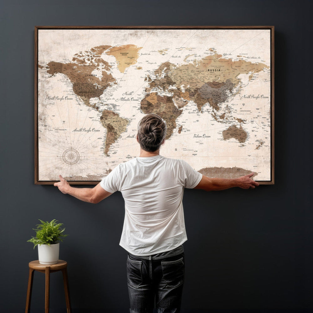 World Map Canvas Print – Framed Travel Map Wall Art for