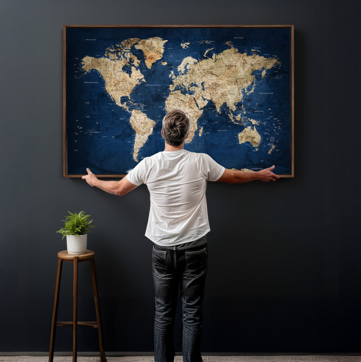 World Map Canvas Print – Framed Travel Map Wall Art for