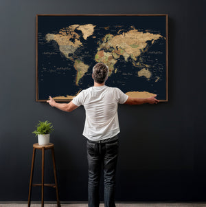 Vintage World Map Canvas on the Dark Background Wall Art