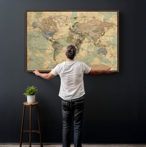 Vintage World Map Wall Art | Ready to Hang and Framed