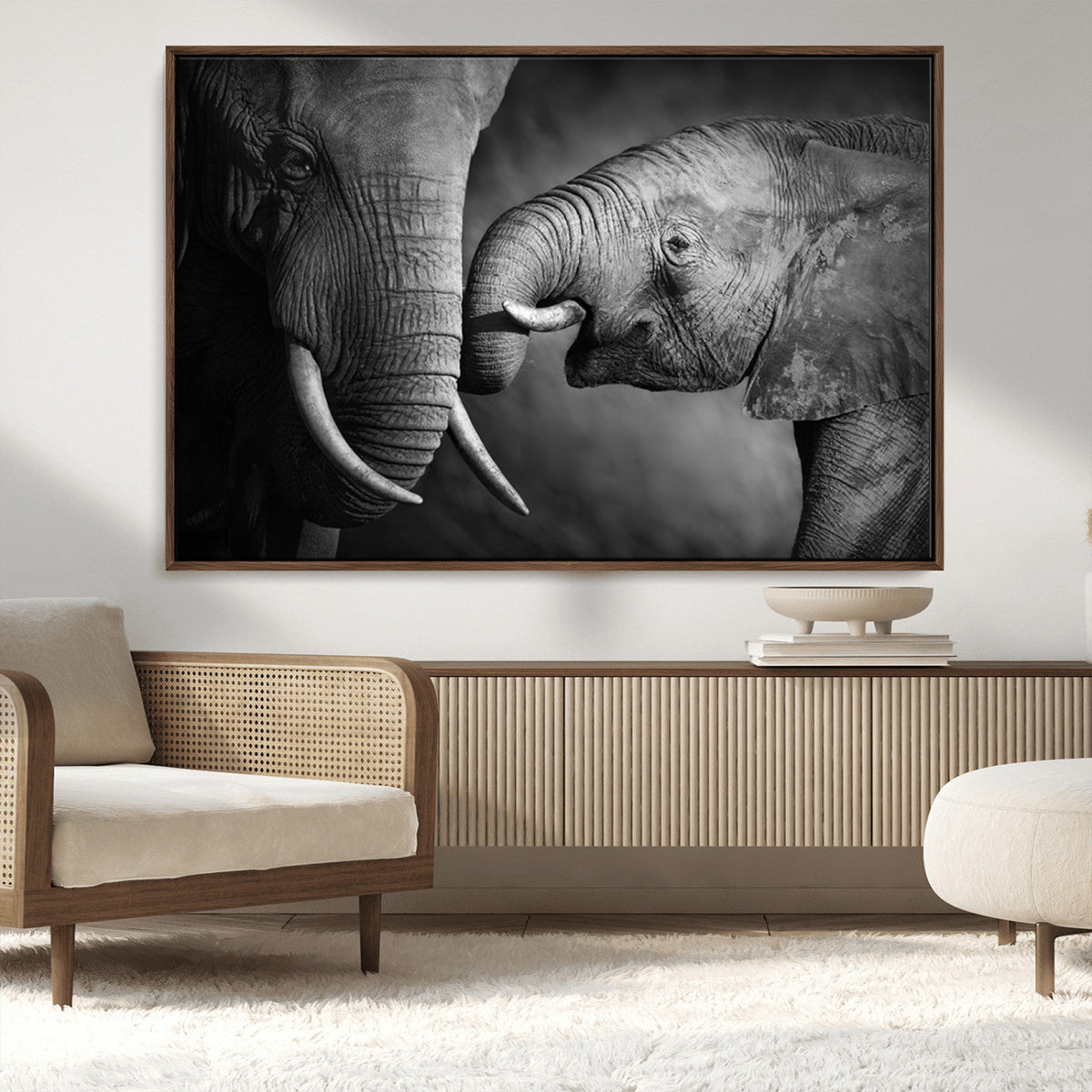 Elephant Family Wall Art Canvas, Framed Elephant Family