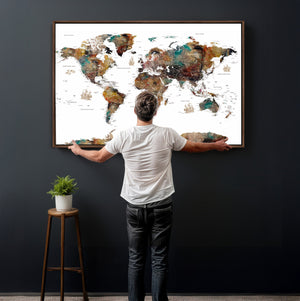 Watercolor World Map Canvas Print – Detailed Map of the