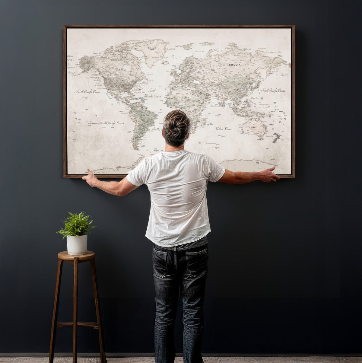 Antique Style World Map Canvas Print - Vintage Detailed