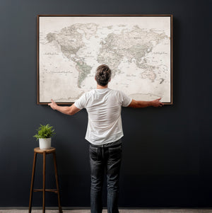 Antique Style World Map Canvas Print - Vintage Detailed