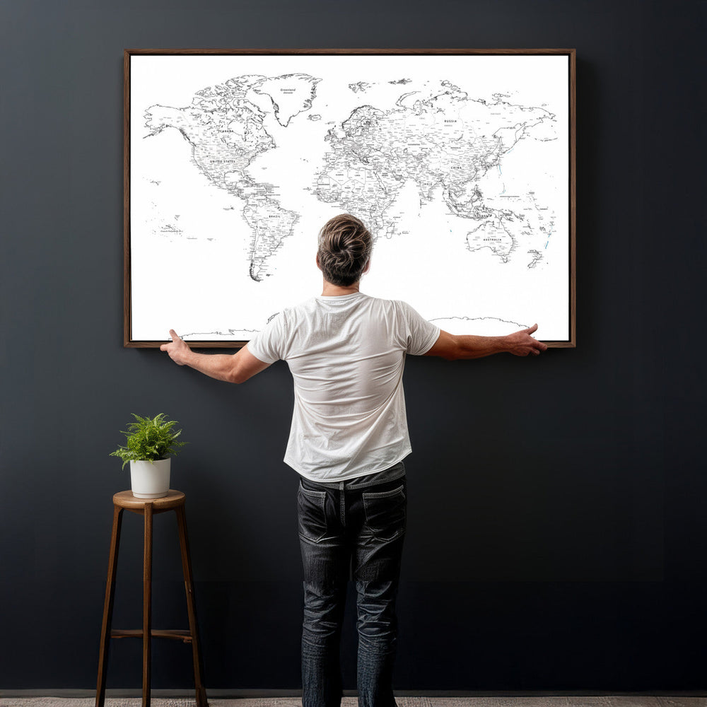 World Map Canvas Print – Framed Modern Detailed Map of the