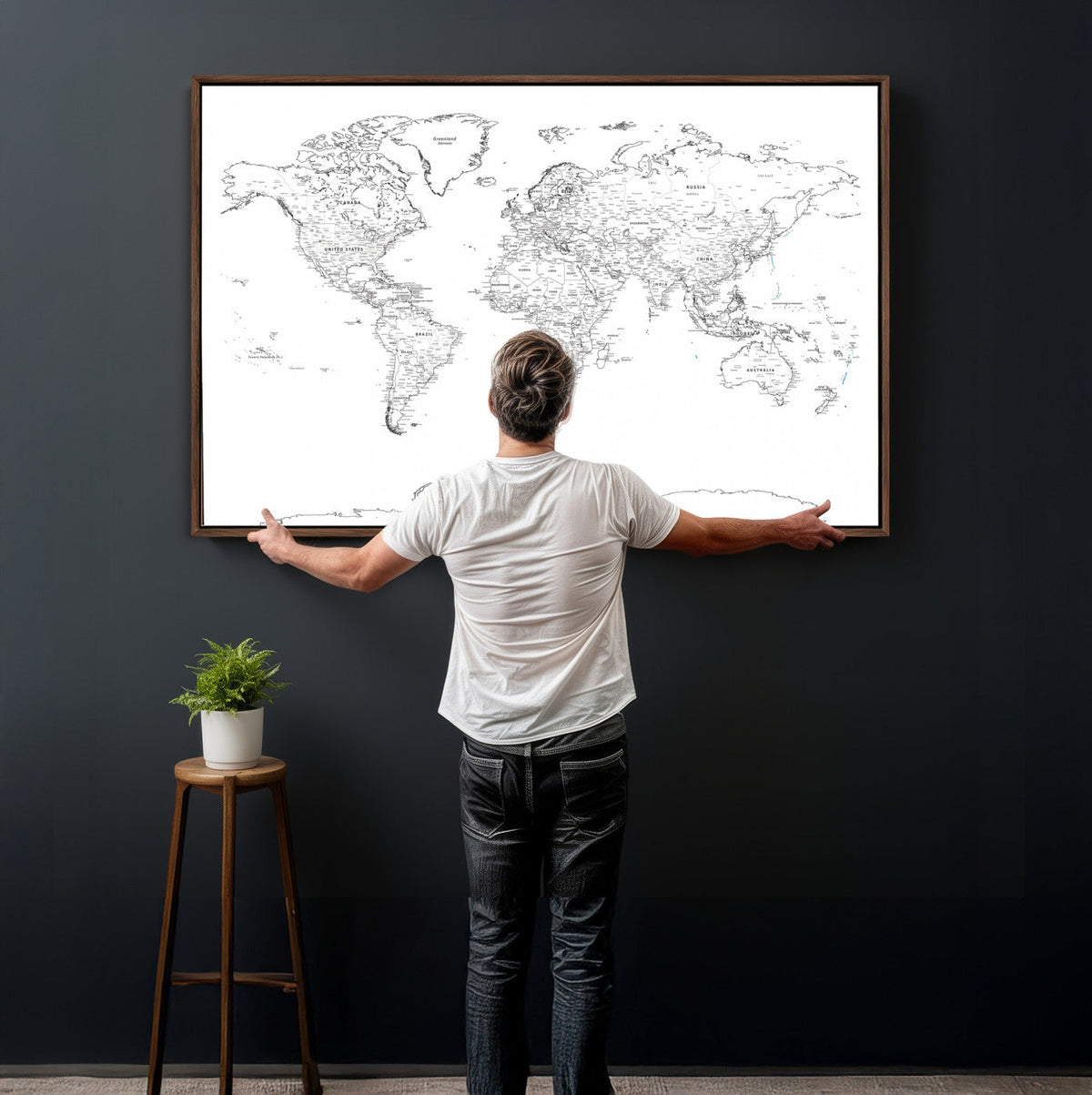 World Map Canvas Print – Framed Modern Detailed Map of the