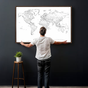 World Map Canvas Print – Framed Modern Detailed Map of the