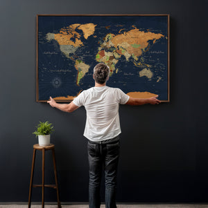 Modern World Map Canvas Print – Framed Detailed Map of the