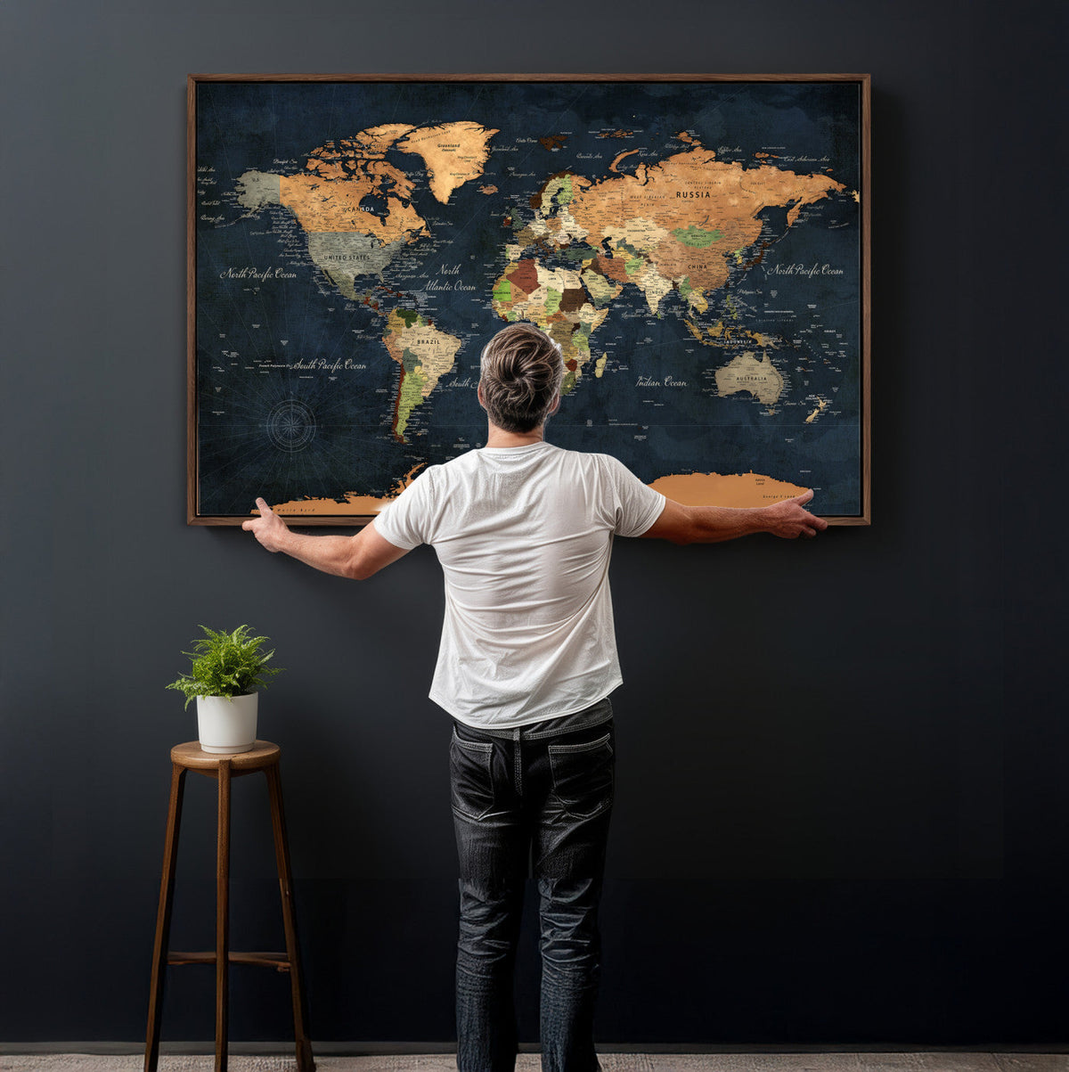 Vintage World Map Canvas Wall Art – Detailed Map with