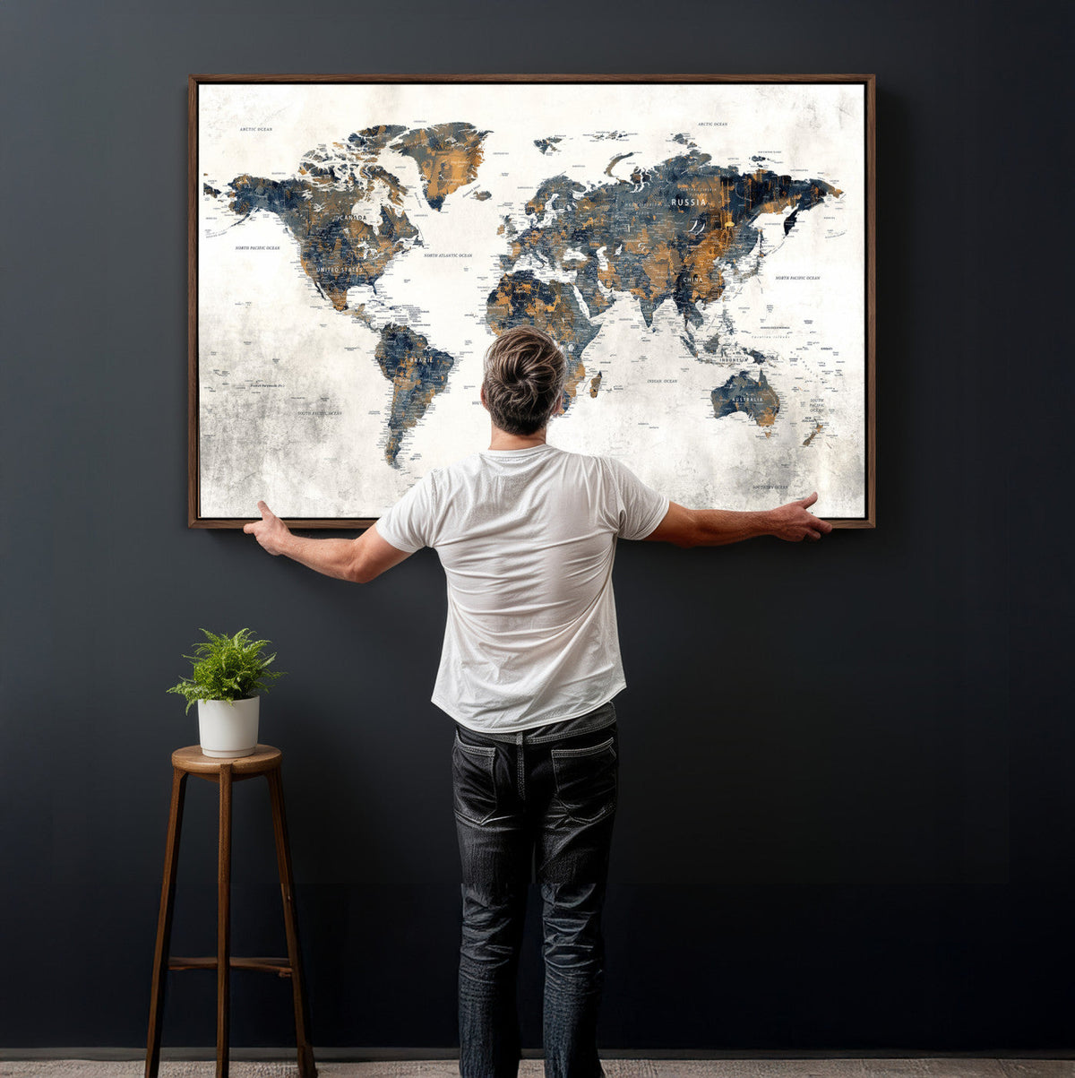 World Map Wall Art Canvas Print for Office Wall Decor