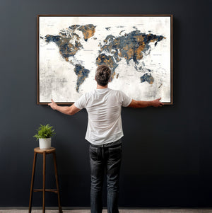 World Map Wall Art Canvas Print for Office Wall Decor