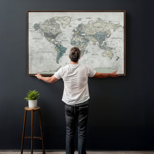 Neutral Vintage World Map Canvas Wall Art Print, Classic Map