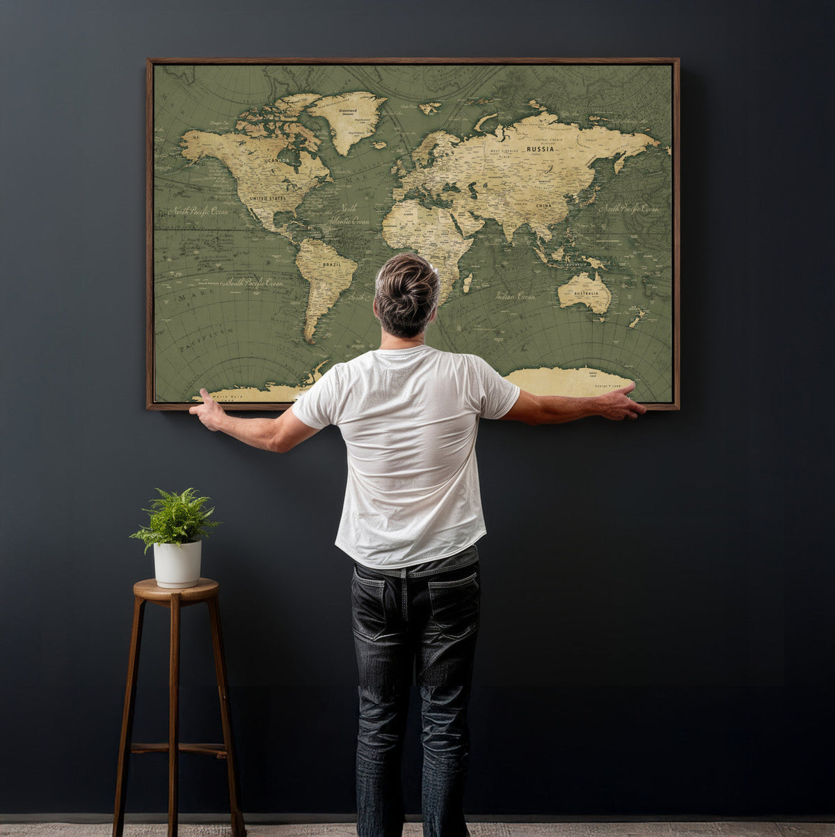 Large World Map Canvas Wall Art Print for Study Room Decor -