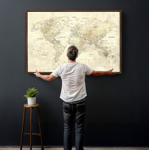 Colorful Watercolor World Map Canvas Wall Art – Framed
