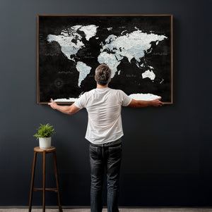 World Map Canvas Print – Framed Push Pin Wall Art, Color