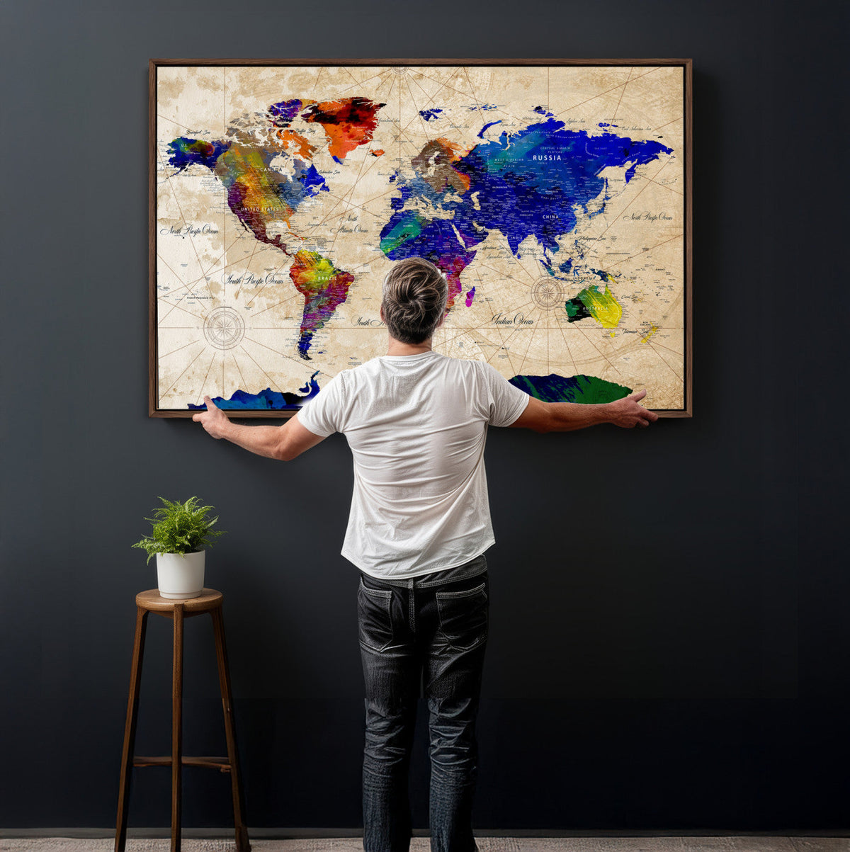 Watercolor World Map Canvas Print – Framed Wall Art for