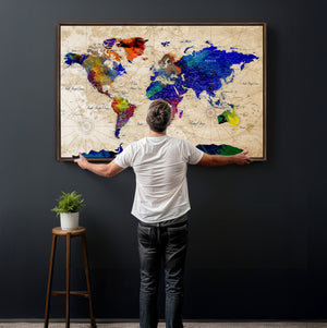 Watercolor World Map Canvas Print – Framed Wall Art for