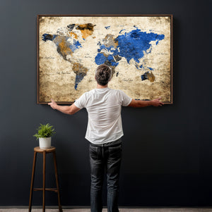 World Map Canvas Print – Colorful Abstract Travel Map,
