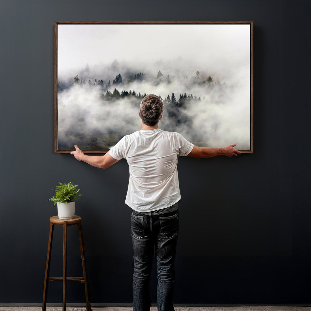 Foggy Forest Wall Art Canvas Print, Misty Pine Tree