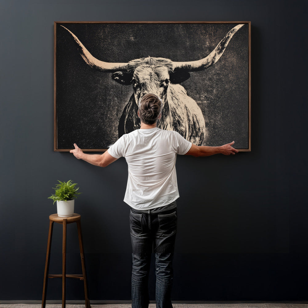 Vintage Texas Longhorn Bull Wall Art Canvas Print, Cow