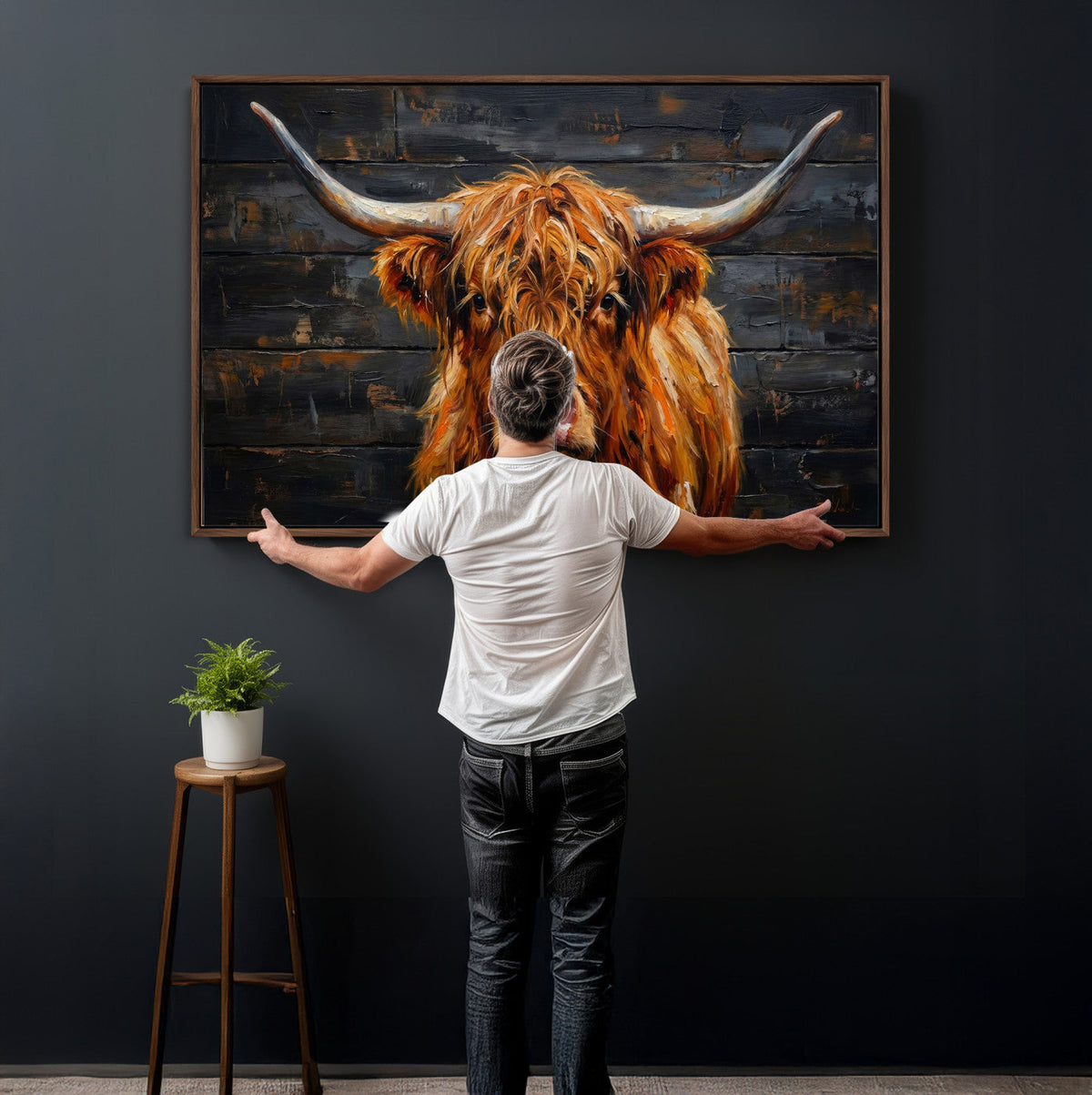 Highland Cow Wall Art Canvas Print, Rustic Farm Animal