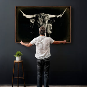 Black Bull Wall Art Canvas Print, Texas Longhorn Portrait
