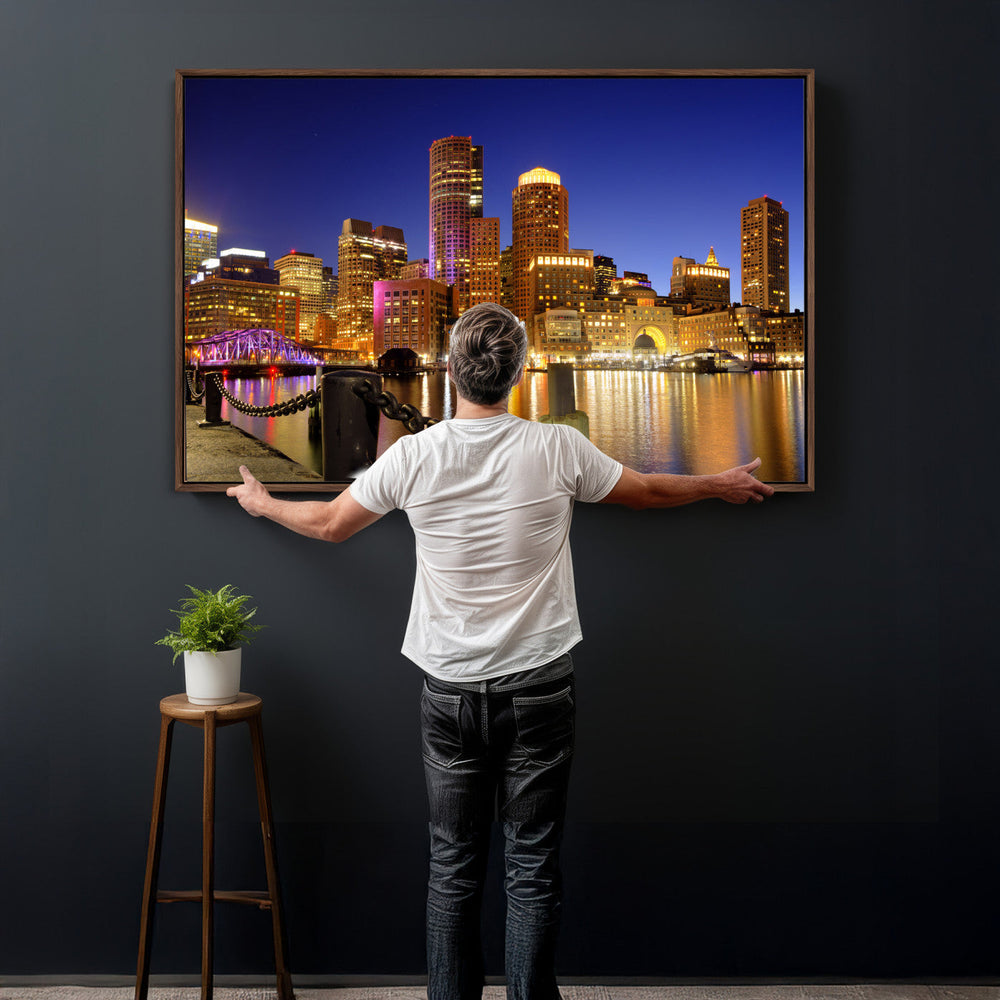 Boston Wall Art Canvas Print, Boston City Downtown Night