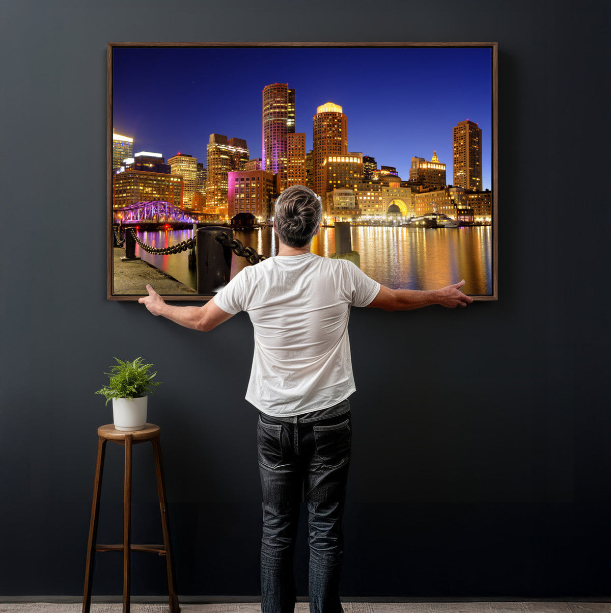 Boston Wall Art Canvas Print, Boston City Downtown Night