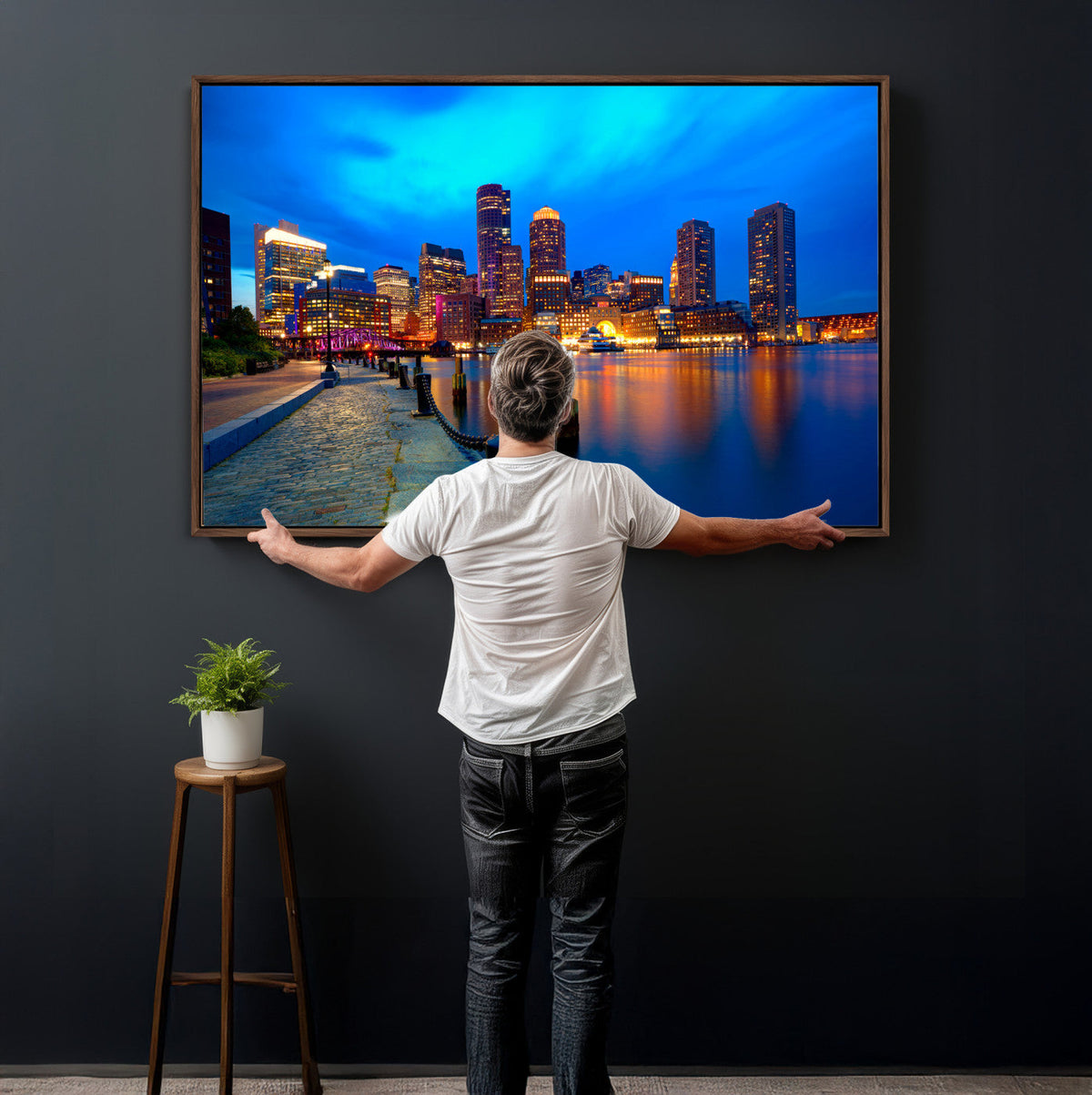 Boston Wall Art Canvas Print, Boston City Downtown Night