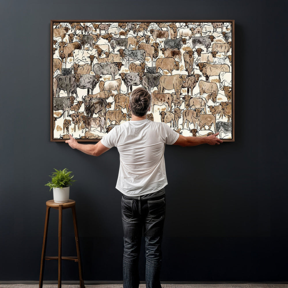 Abstract Longhorn Wall Art Canvas Print - Cow Animal Drawing