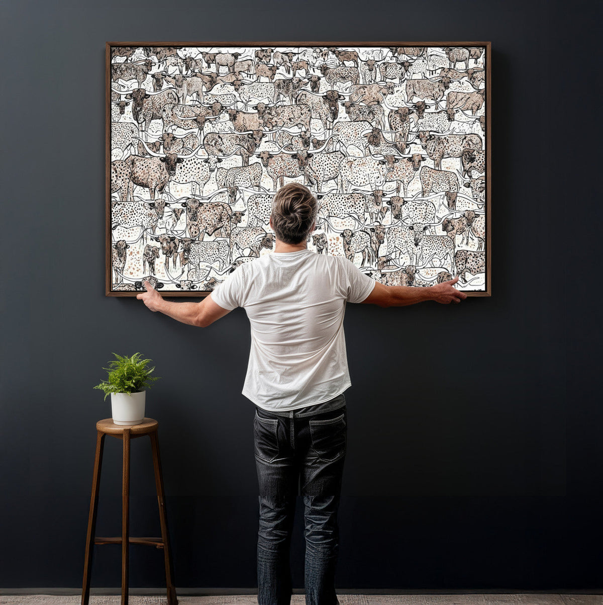 Abstract Texas Cow Wall Art Canvas Print - Farm Longhorn